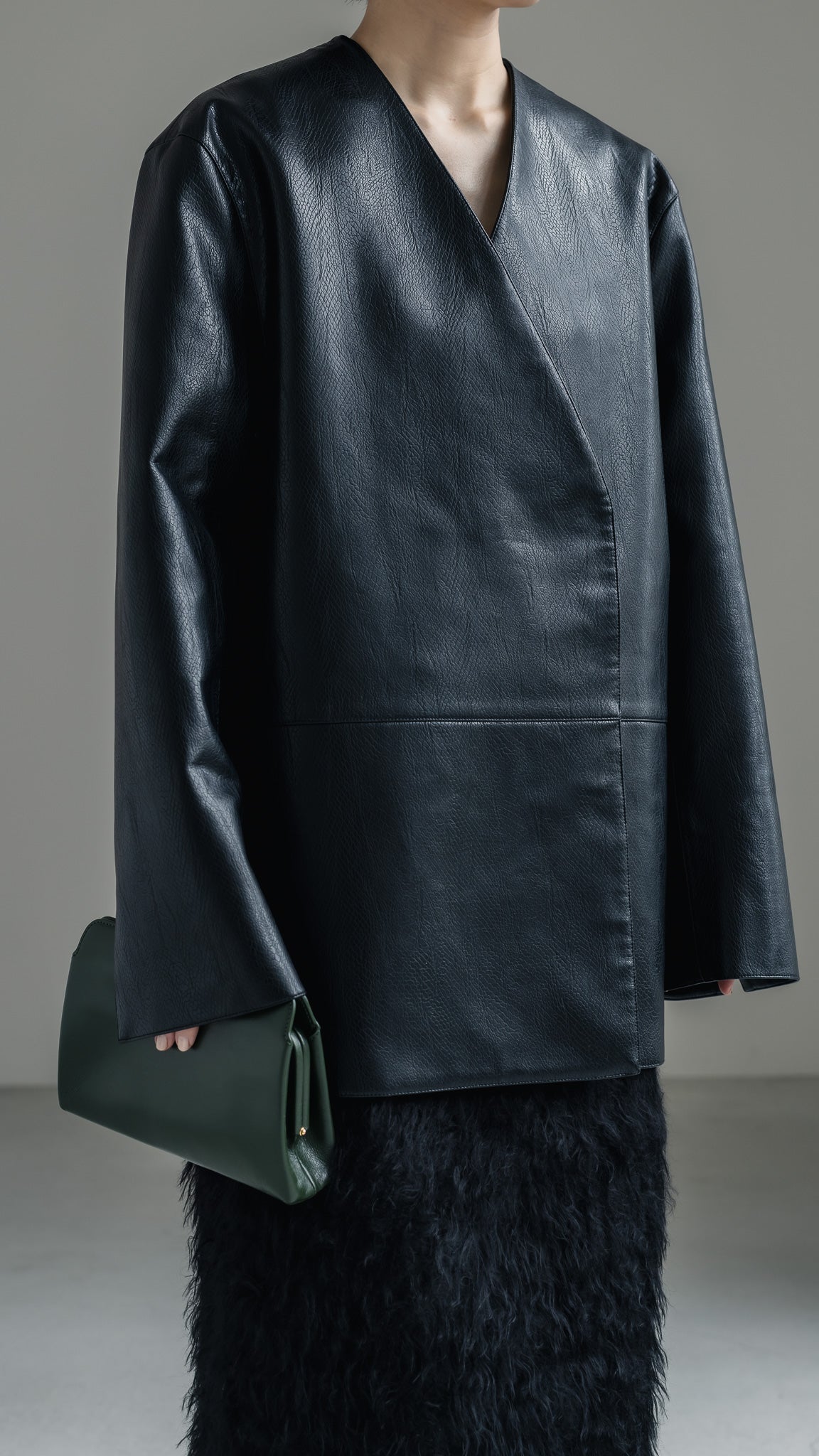 【PRE ORDER】Collarless Leather Jacket(black)