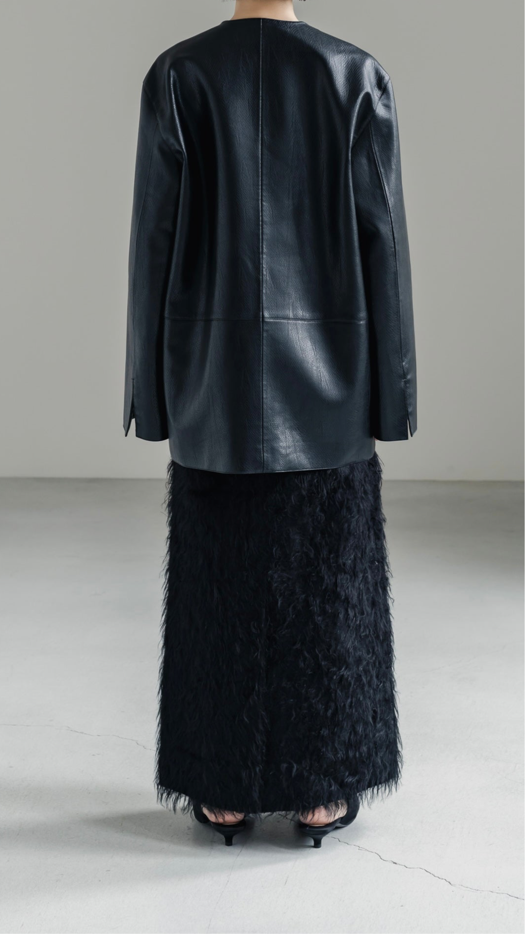 【PRE ORDER】Collarless Leather Jacket(black)
