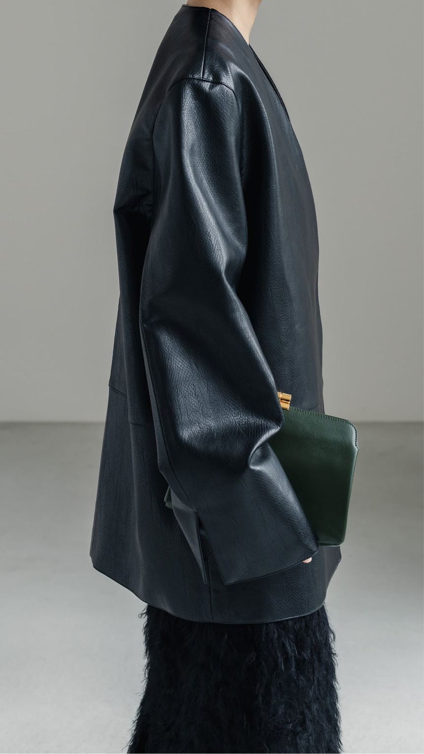 【PRE ORDER】Collarless Leather Jacket(black)