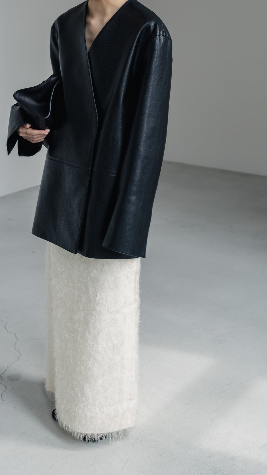 【PRE ORDER】Collarless Leather Jacket(black)
