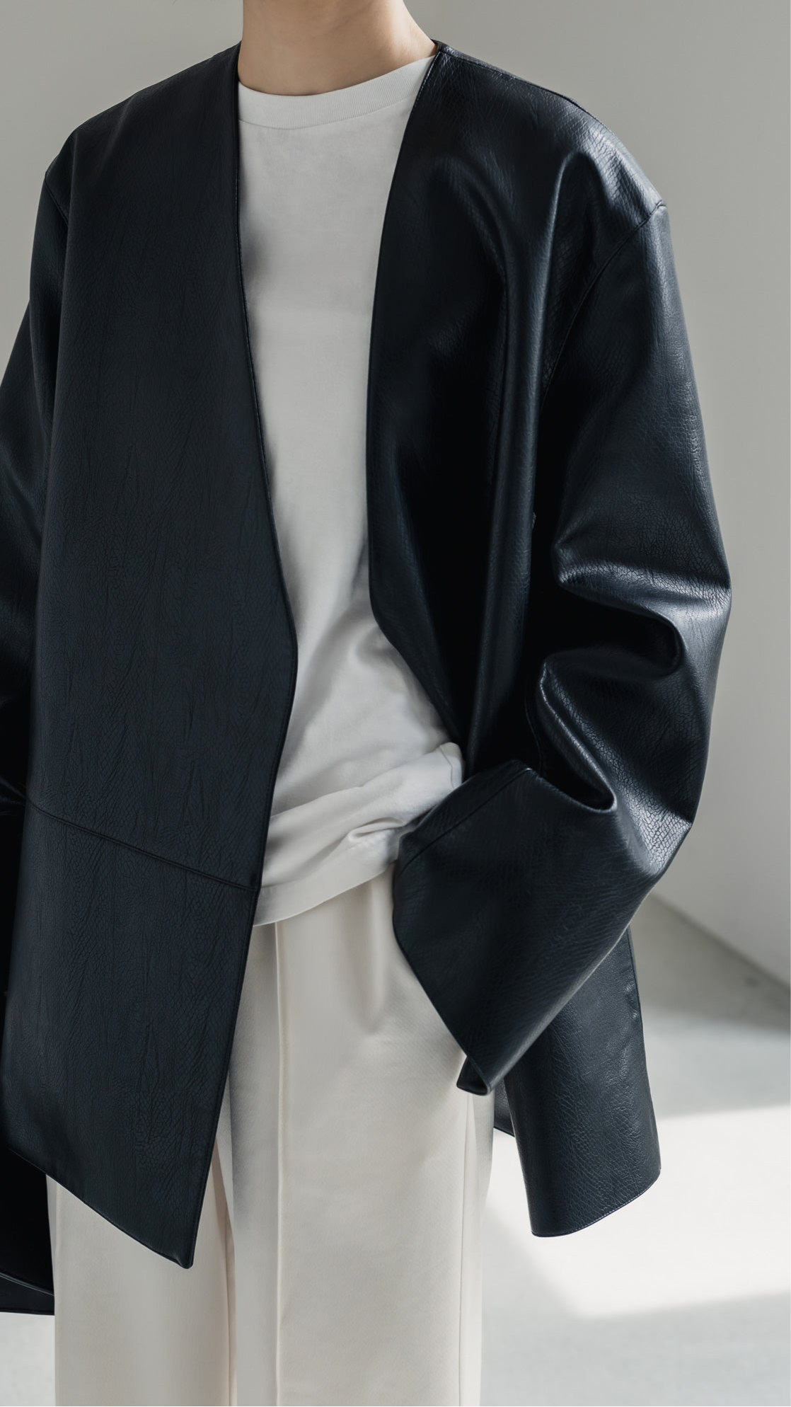 【PRE ORDER】Collarless Leather Jacket(black)