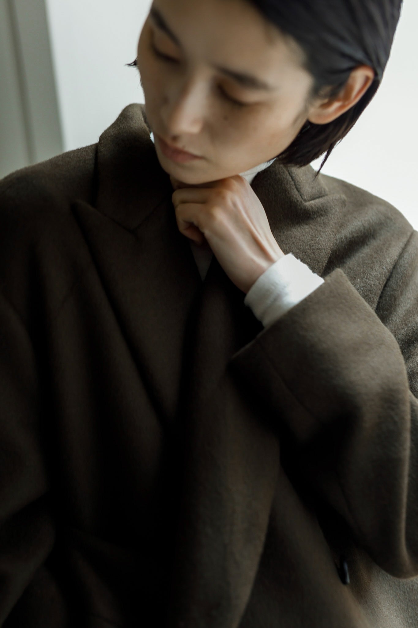 Peaked lapel long coat (-forest green-)