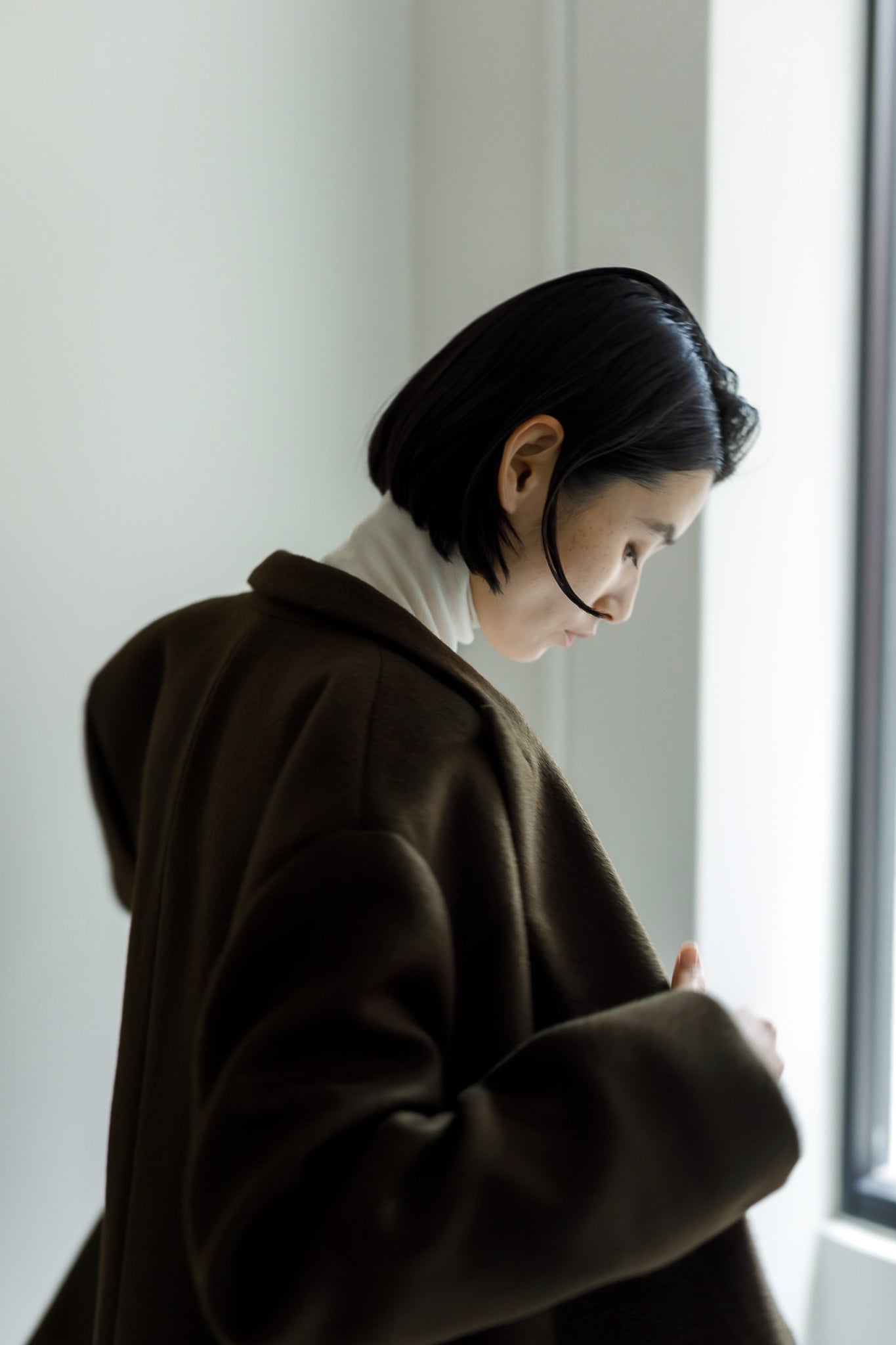 Peaked lapel long coat (-forest green-)