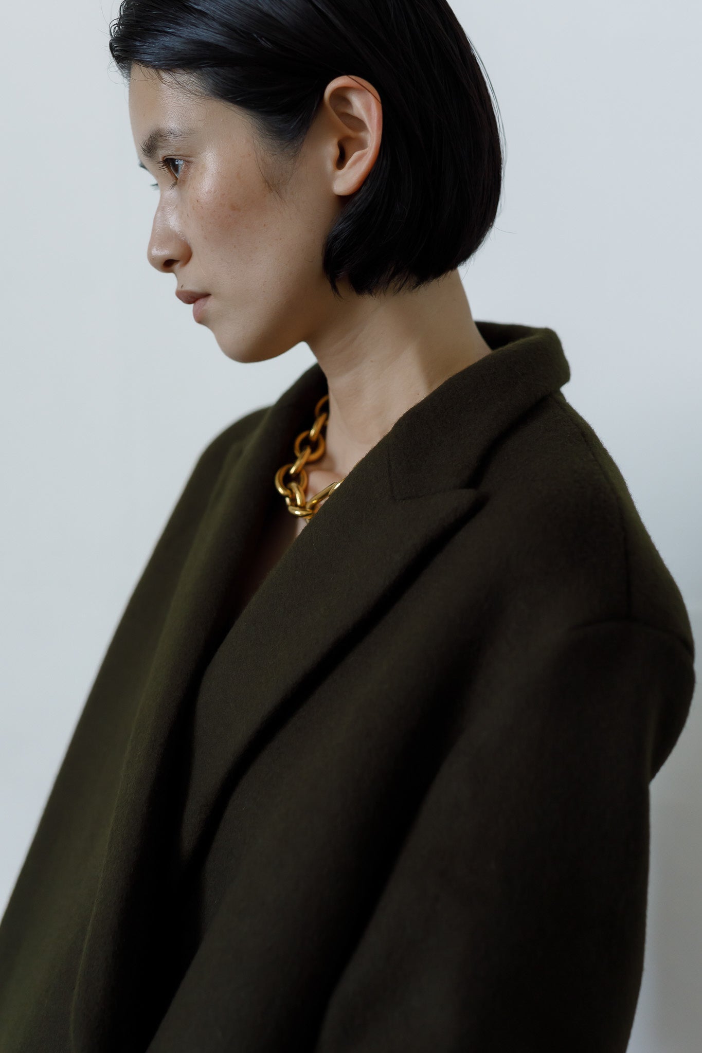 Peaked lapel long coat (-forest green-)