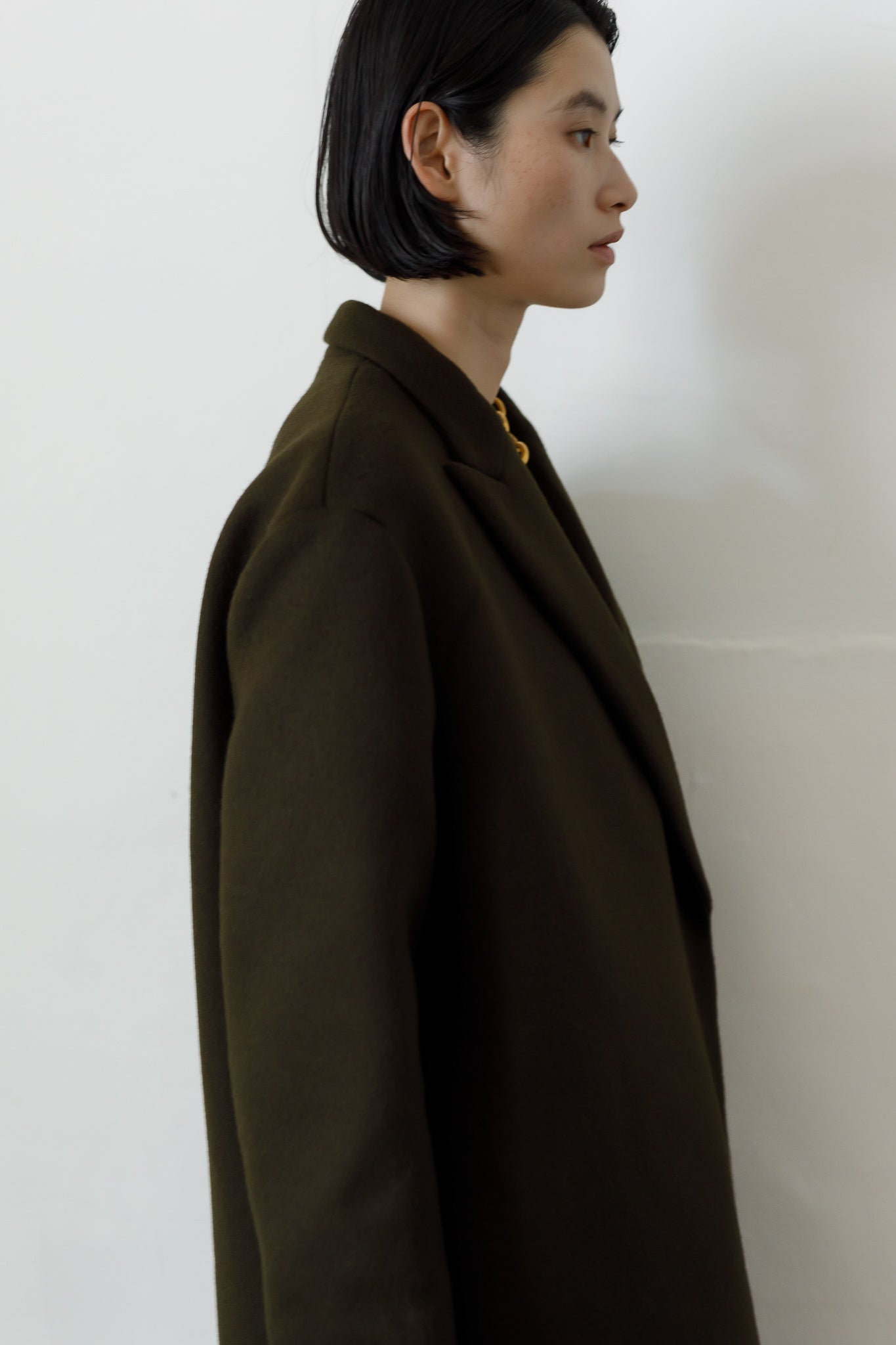 Peaked lapel long coat (-forest green-)