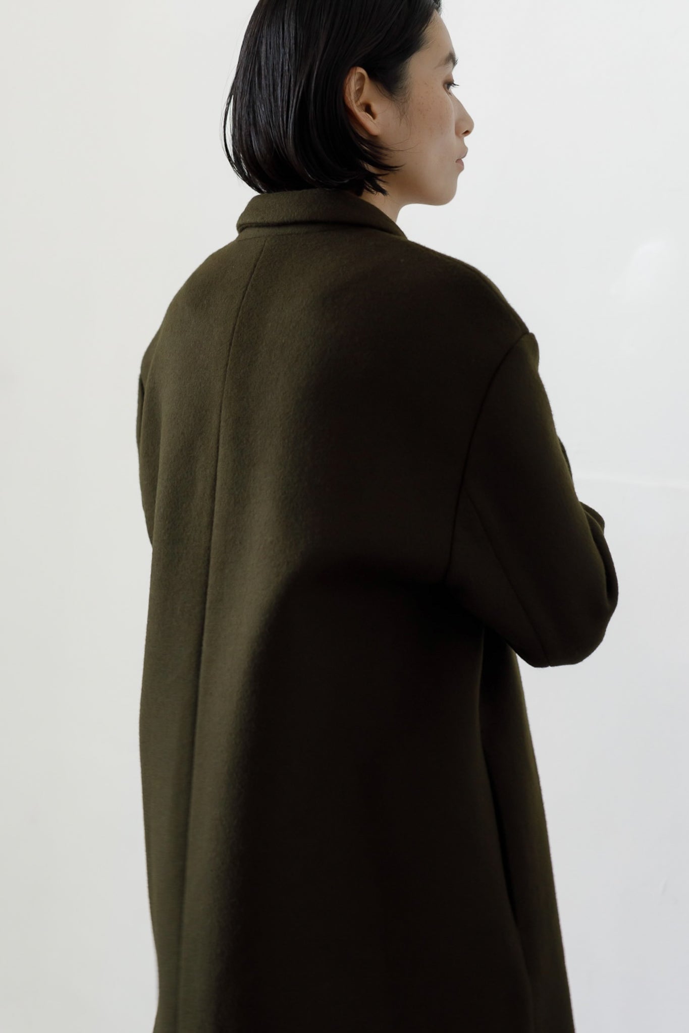 Peaked lapel long coat (-forest green-)