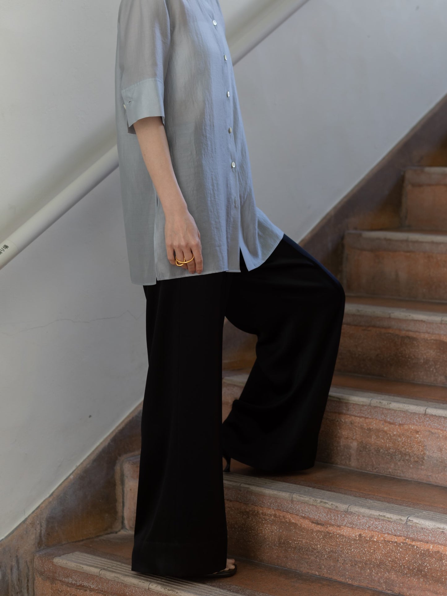 sheer half sleeve shirt (-cloud-)