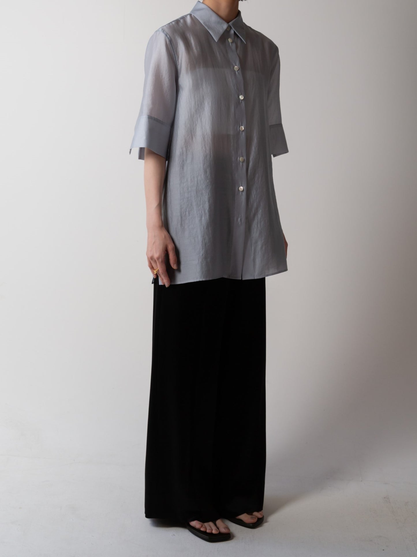 sheer half sleeve shirt (-cloud-)