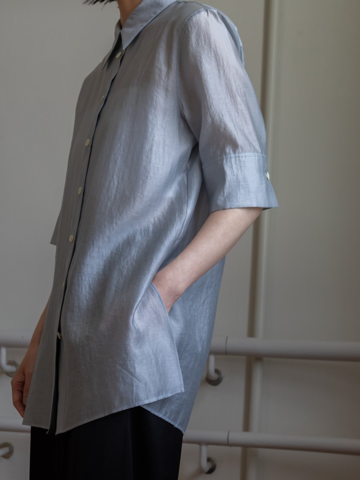 sheer half sleeve shirt (-cloud-)