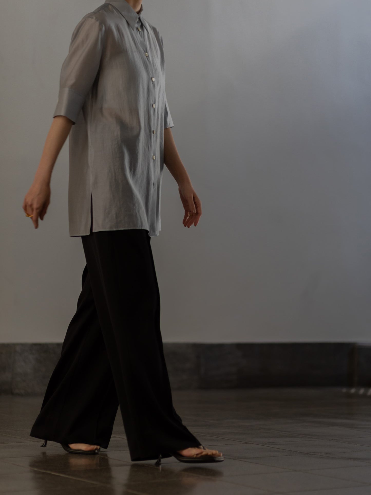 sheer half sleeve shirt (-cloud-)