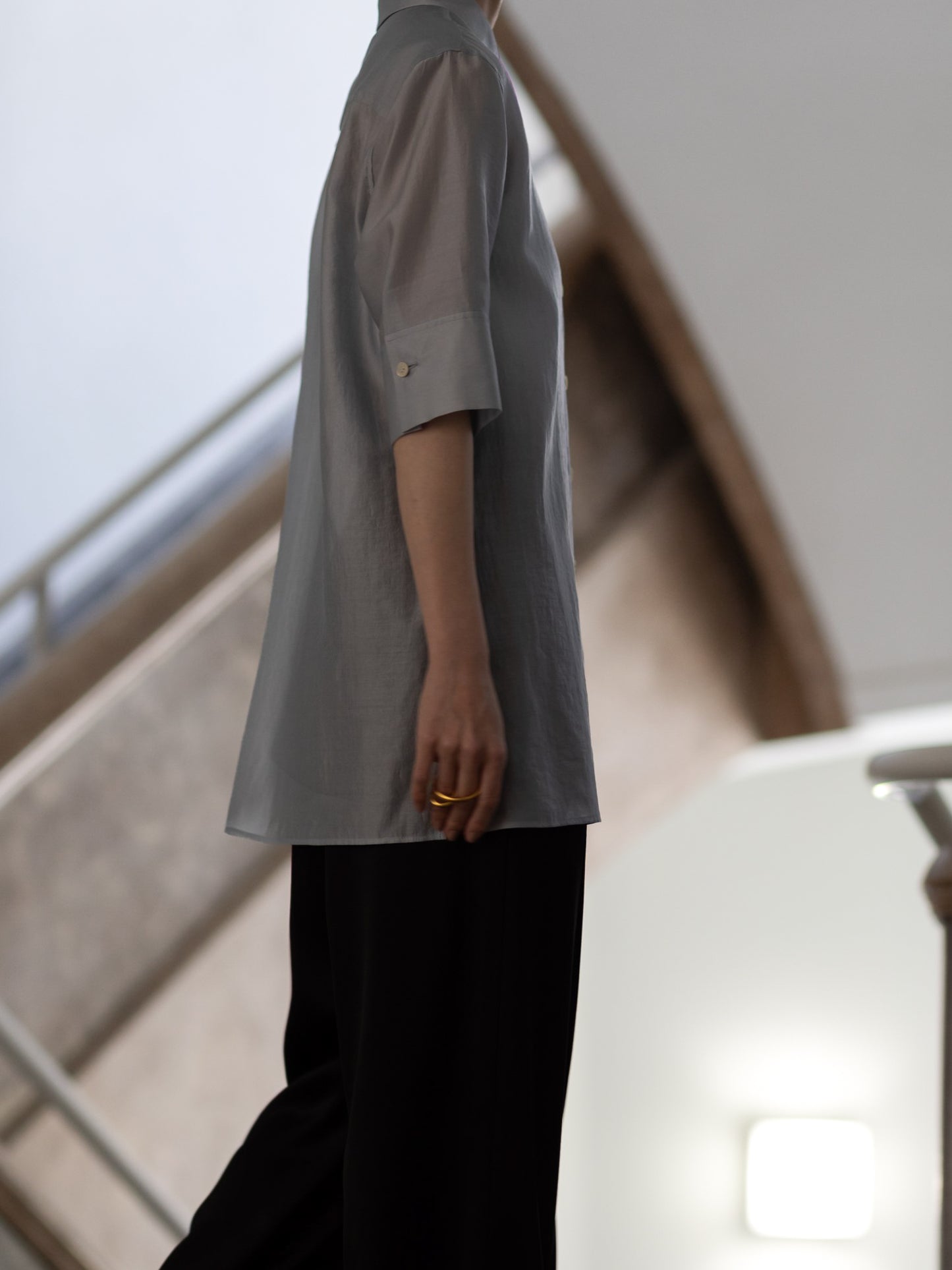sheer half sleeve shirt (-cloud-)