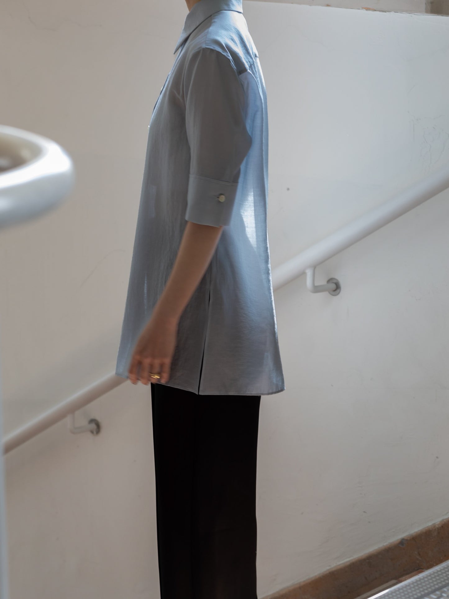 sheer half sleeve shirt (-cloud-)