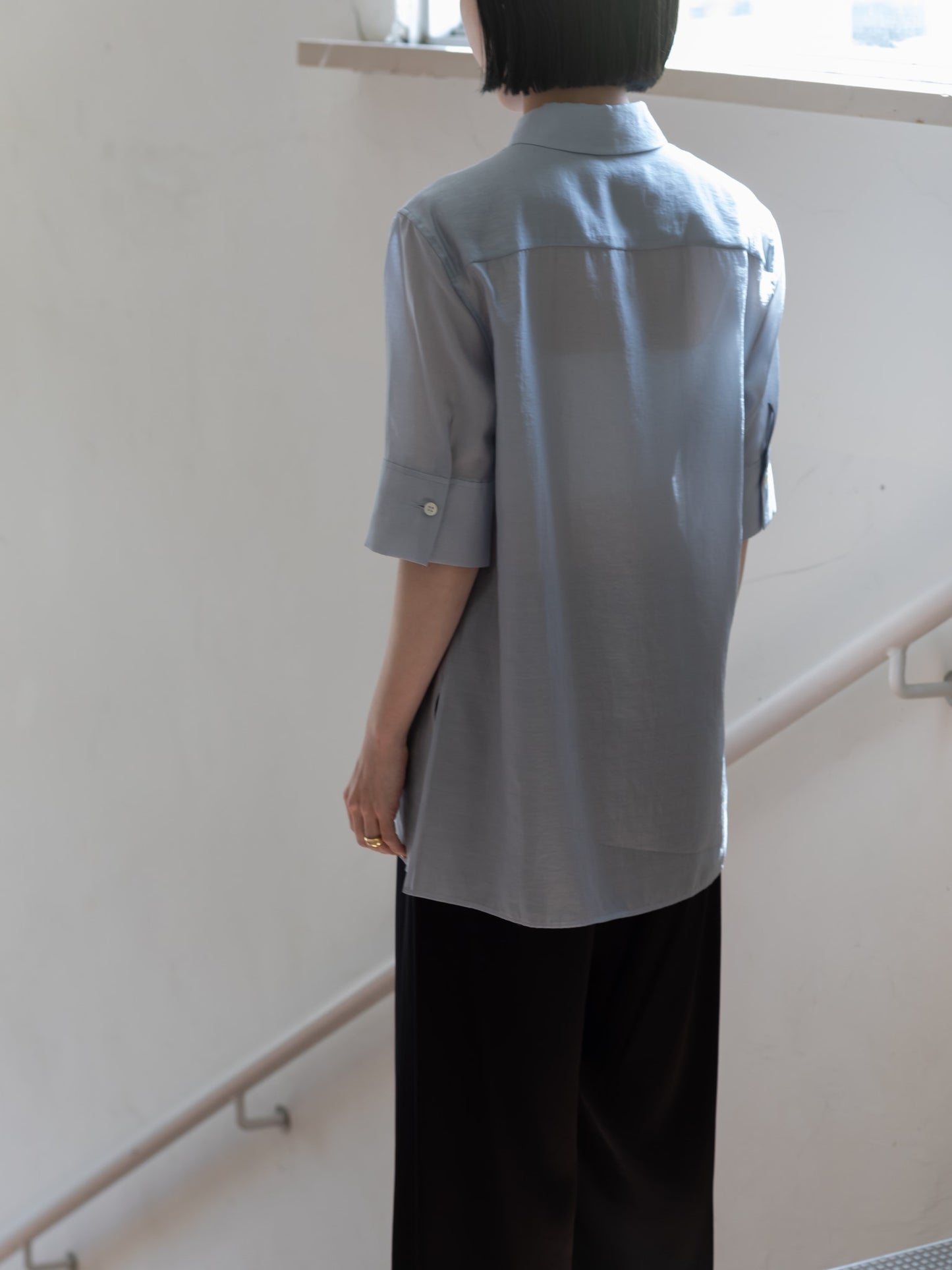 sheer half sleeve shirt (-cloud-)