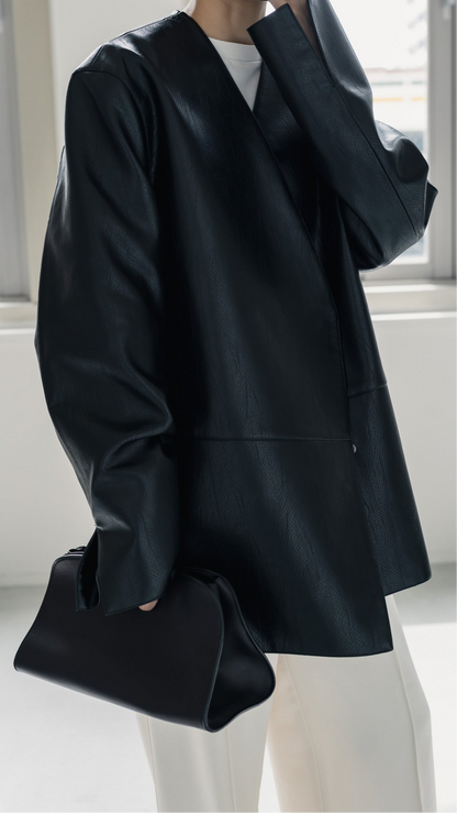 【PRE ORDER】Collarless Leather Jacket(black)