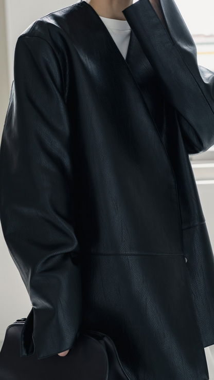 【PRE ORDER】Collarless Leather Jacket