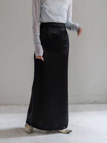 【PRE ORDER】satin straight skirt (-black-)