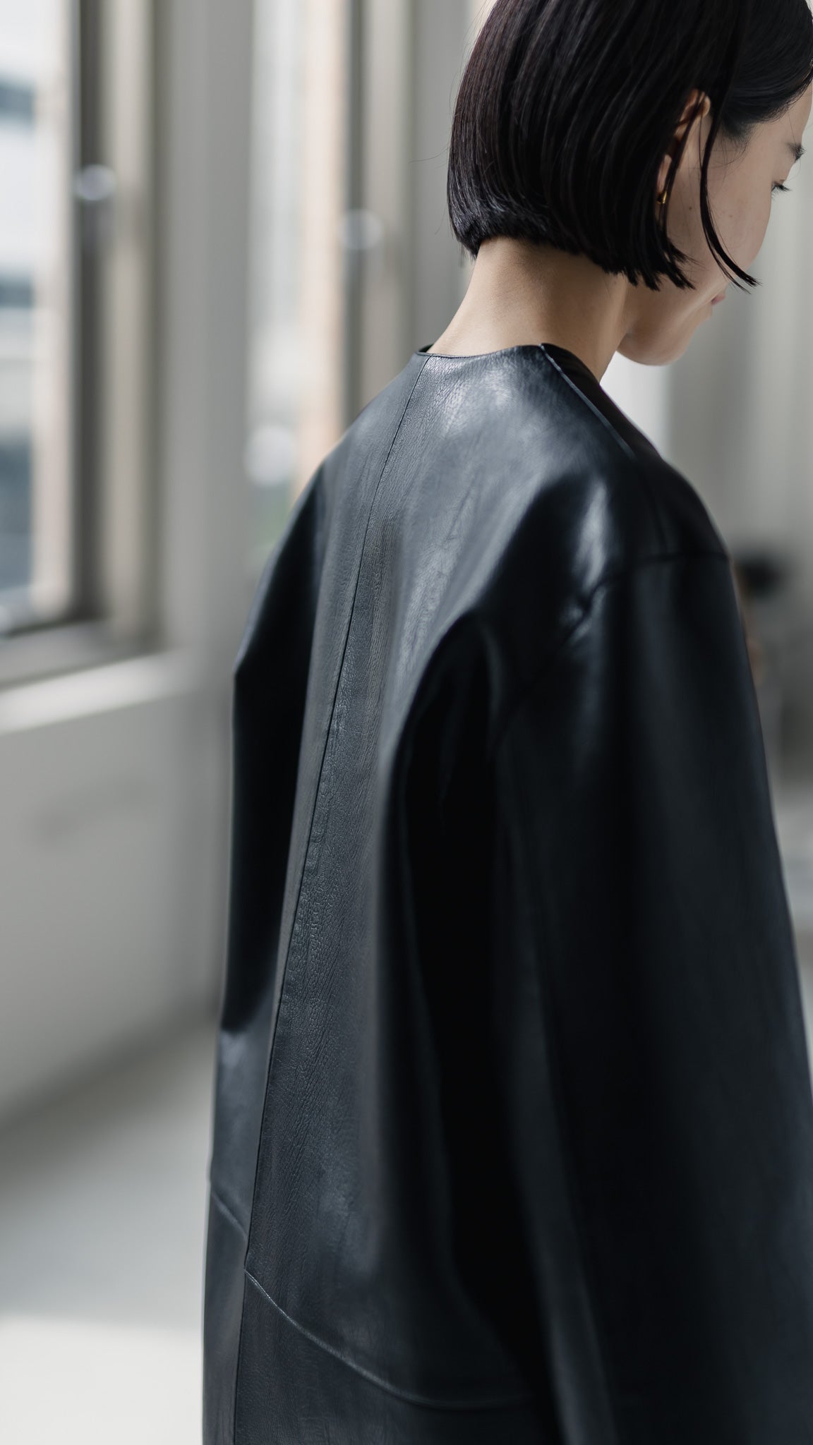 【PRE ORDER】Collarless Leather Jacket(black)