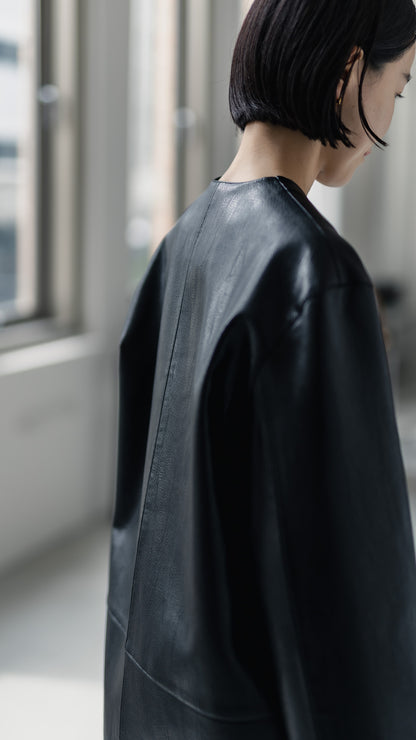 【PRE ORDER】Collarless Leather Jacket(black)