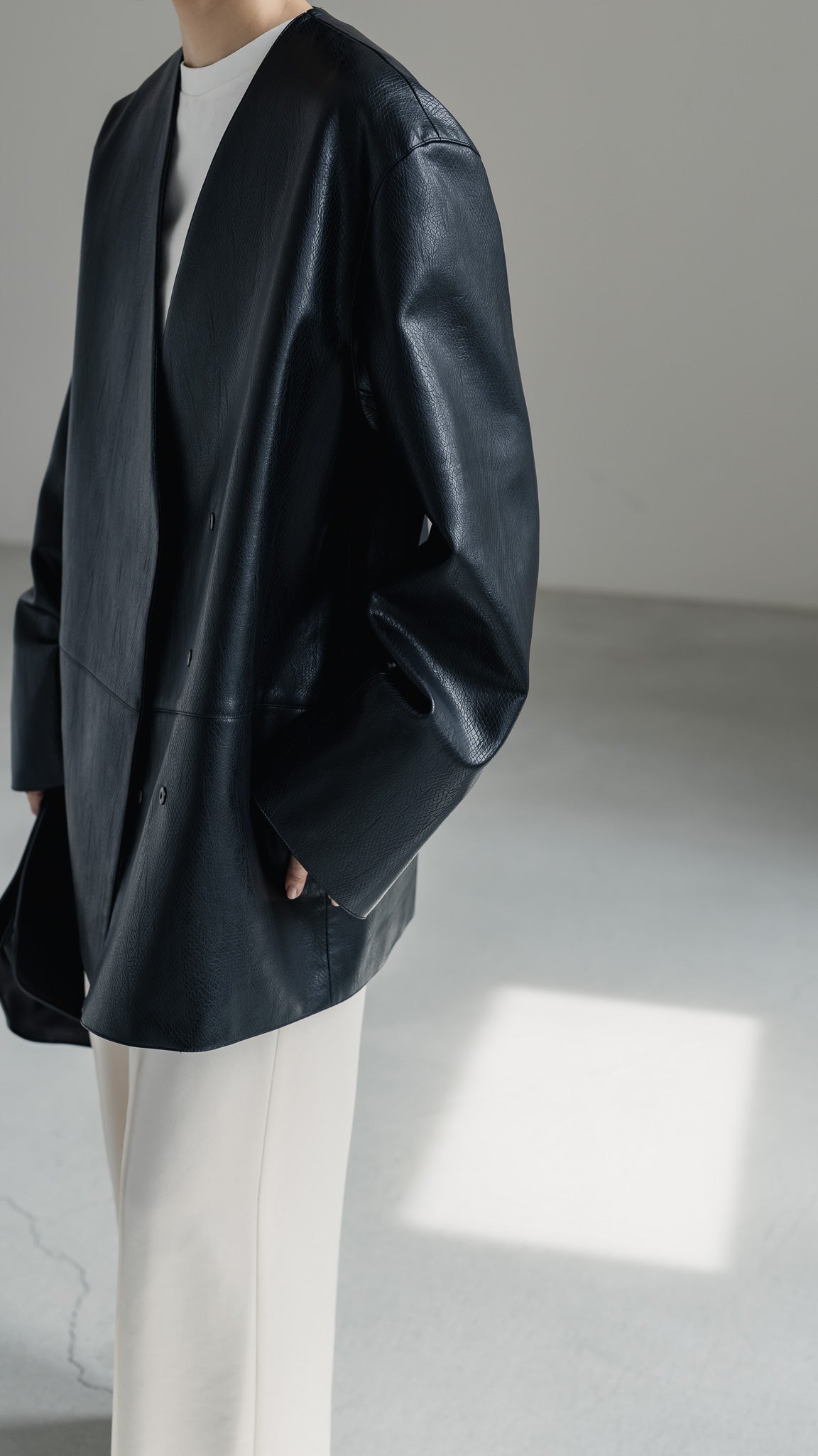 【PRE ORDER】Collarless Leather Jacket(black)