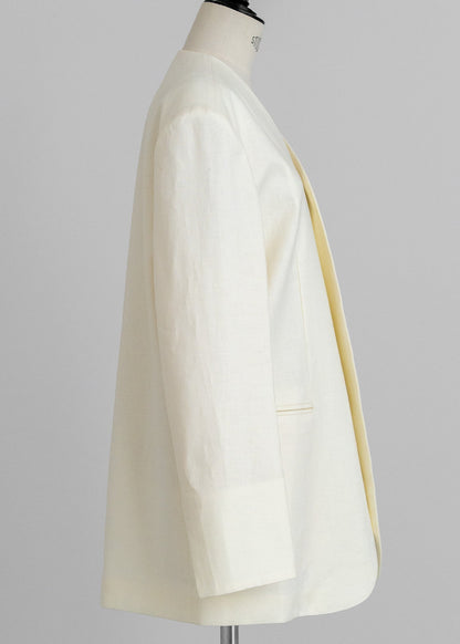 【PRE ORDER】Collarless Linen Jacket (Chalk)
