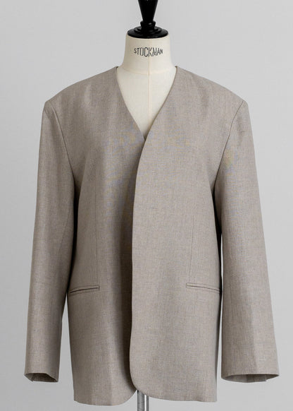 【PRE ORDER】Linen Collarless Jacket(Raw sand)