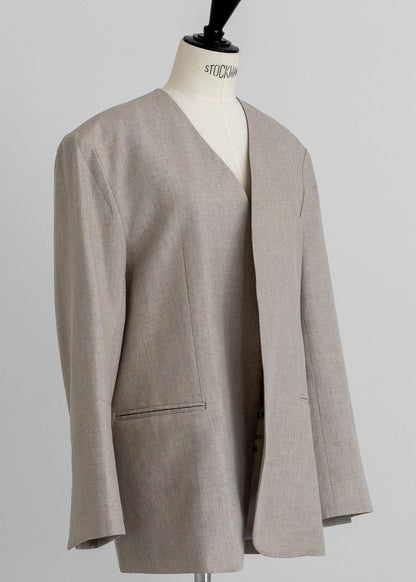 【PRE ORDER】Linen Collarless Jacket(Raw sand)