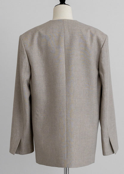 【PRE ORDER】Linen Collarless Jacket(Raw sand)