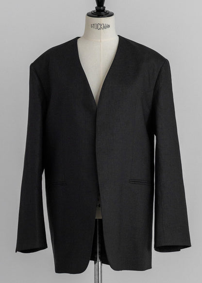 【PRE ORDER】Collarless Linen Jacket (Ink Black)
