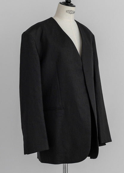 【PRE ORDER】Collarless Linen Jacket (Ink Black)