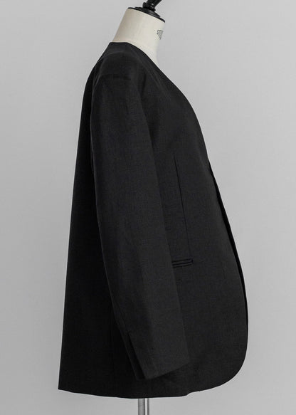 【PRE ORDER】Collarless Linen Jacket (Ink Black)