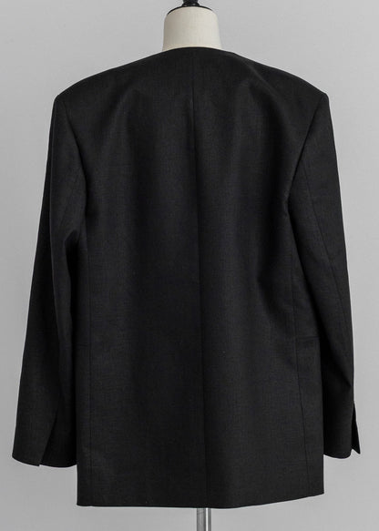 【PRE ORDER】Collarless Linen Jacket (Ink Black)