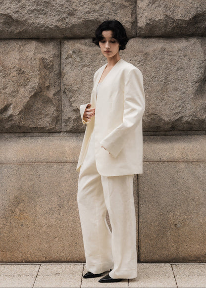 【PRE ORDER】Collarless Linen Jacket (Chalk)