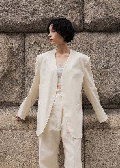 【PRE ORDER】Collarless Linen Jacket (Chalk)