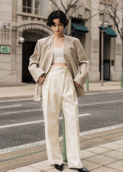 【PRE ORDER】Linen Collarless Jacket(Raw sand)