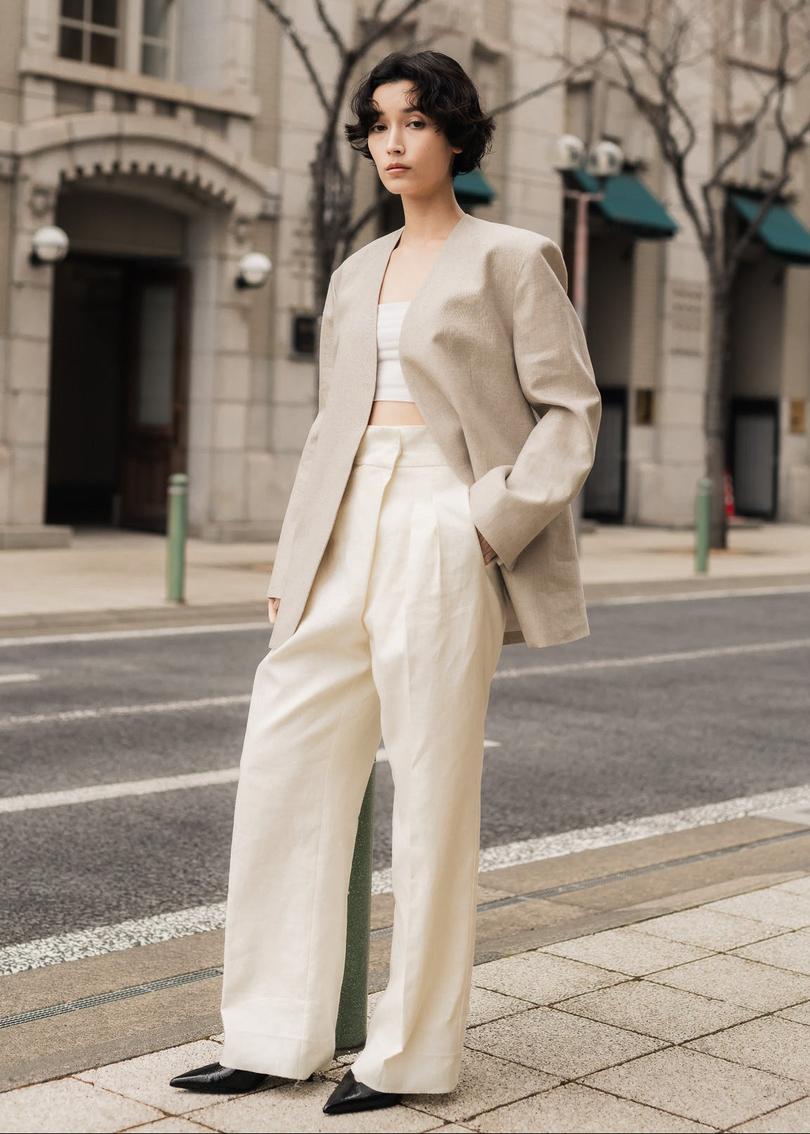 【PRE ORDER】Linen Wrap Trousers (Chalk)