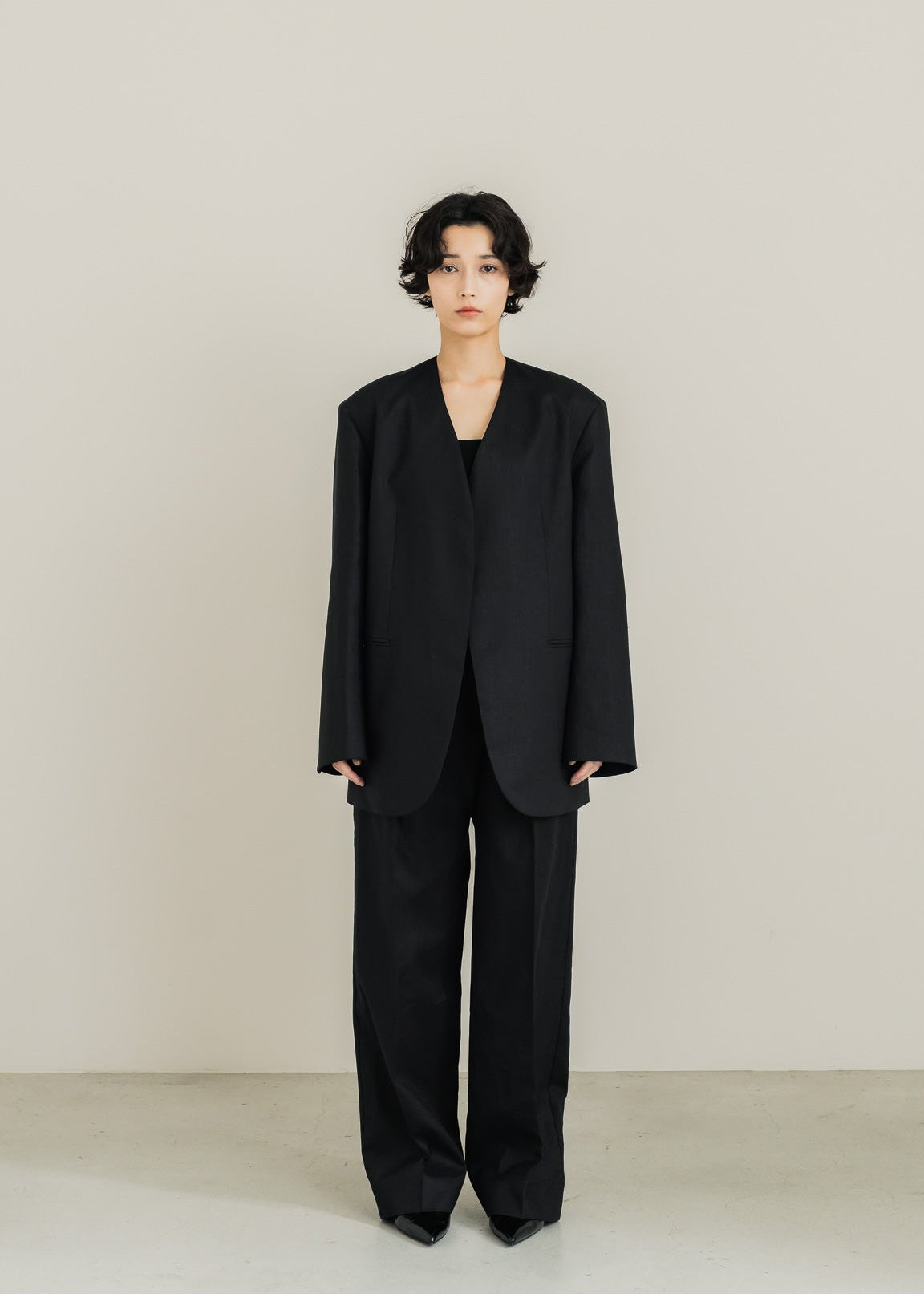【PRE ORDER】Collarless Linen Jacket (Ink Black)