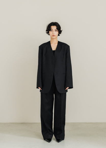 【PRE ORDER】Collarless Linen Jacket (Ink Black)