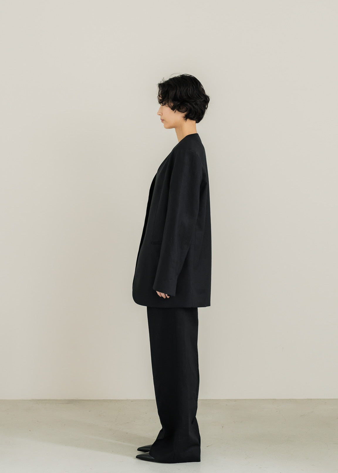 【PRE ORDER】Collarless Linen Jacket (Ink Black)