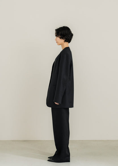 【PRE ORDER】Collarless Linen Jacket (Ink Black)