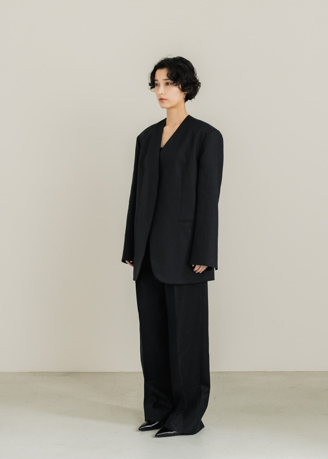 【PRE ORDER】Collarless Linen Jacket (Ink Black)