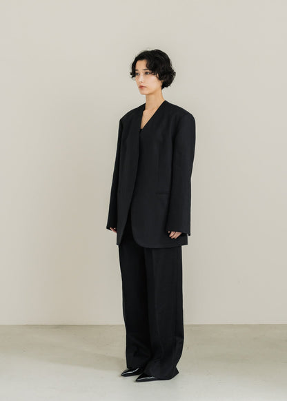 【PRE ORDER】Collarless Linen Jacket (Ink Black)