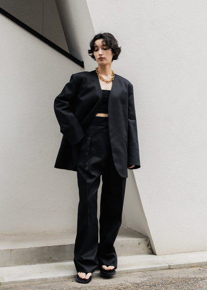 【PRE ORDER】Collarless Linen Jacket (Ink Black)