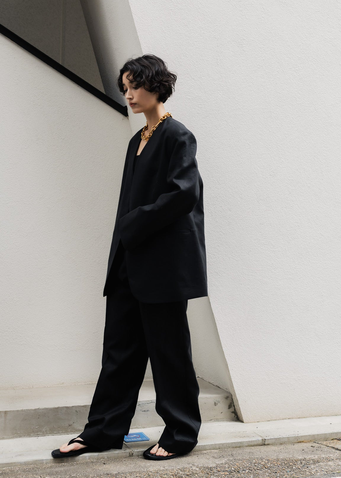 【PRE ORDER】Collarless Linen Jacket (Ink Black)