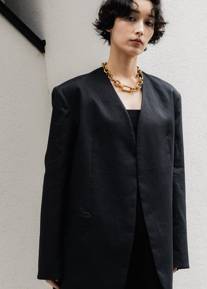 【PRE ORDER】Collarless Linen Jacket (Ink Black)