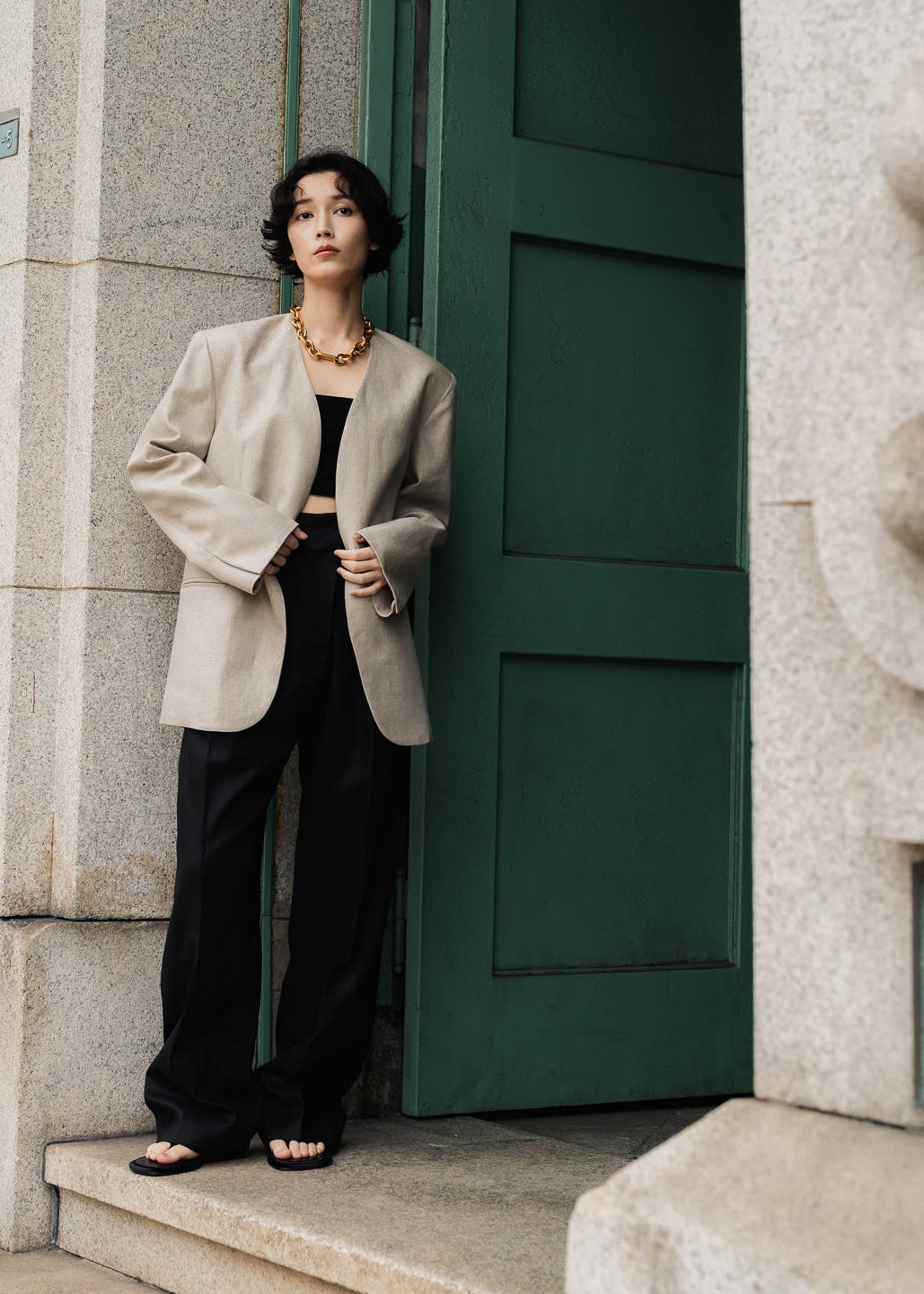 【PRE ORDER】Linen Wrap Trousers (Ink Black)