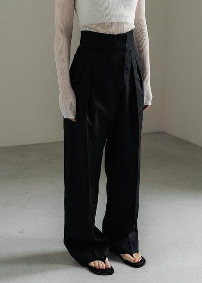 【PRE ORDER】Linen Wrap Trousers (Ink Black)