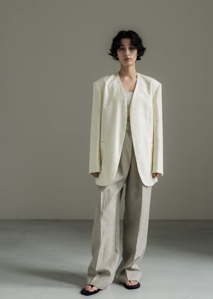 【PRE ORDER】Collarless Linen Jacket (Chalk)