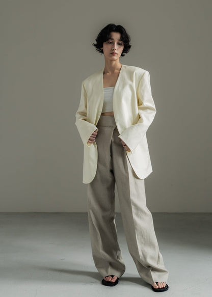 【PRE ORDER】Collarless Linen Jacket (Chalk)