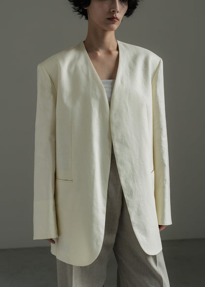 【PRE ORDER】Collarless Linen Jacket (Chalk)