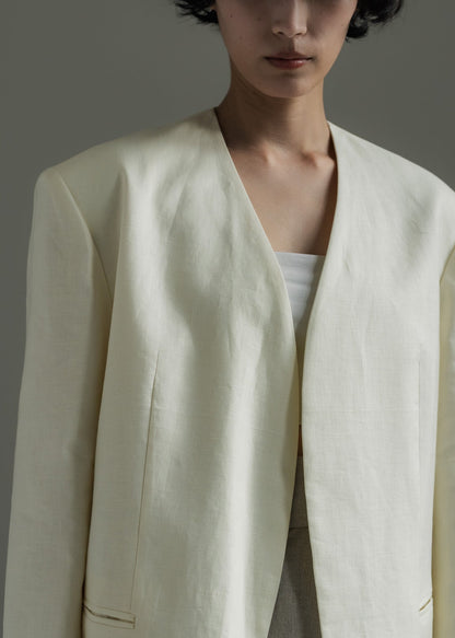 【PRE ORDER】Collarless Linen Jacket (Chalk)